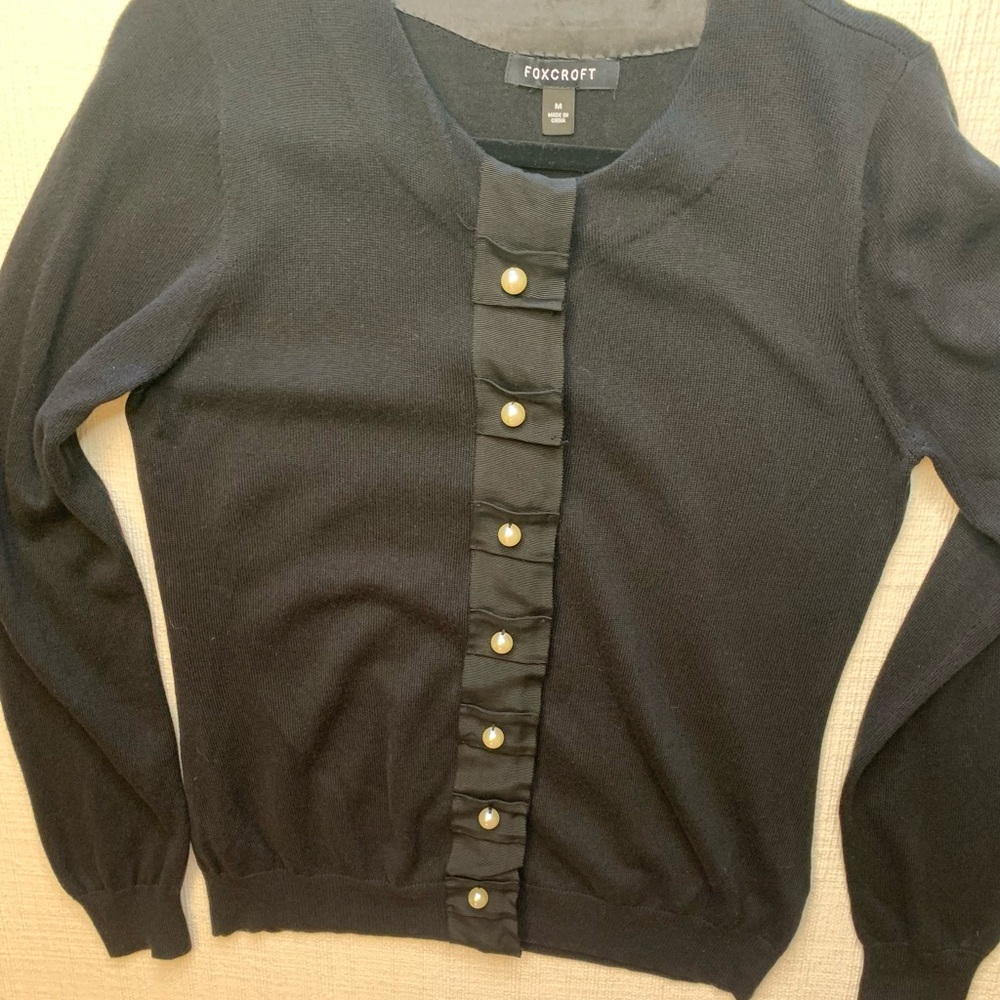 Foxcroft Black Sweater with Pearl Accents